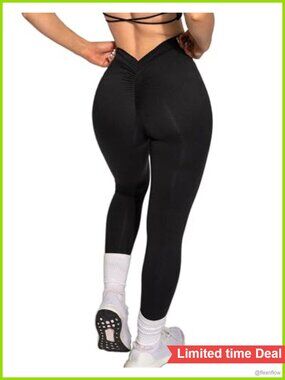 High Waisted Scrunch Butt Leggings V Back Booty Lifting Yoga Pants